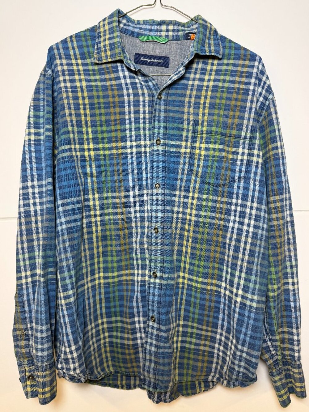 Tommy Bahama Flannel Long Sleeve Shirt Men Size L Blue Orange Yellow Green White